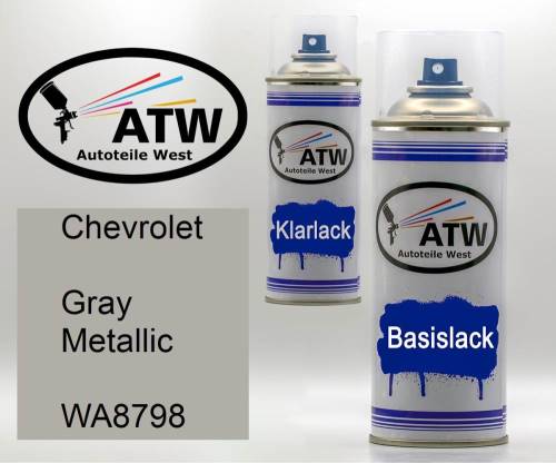 Chevrolet, Gray Metallic, WA8798: 400ml Sprühdose + 400ml Klarlack - Set, von ATW Autoteile West.